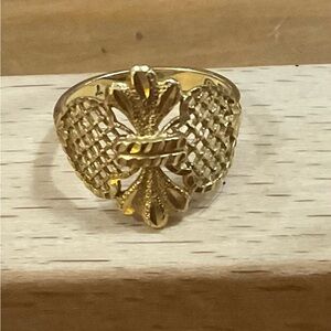 Beverly Hills: 14k. Pure Yellow gold filigree ring size 7 no stones open cut .